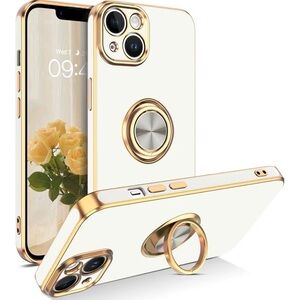 iphone 14 Gold and White Phone Case with Ring Holder
